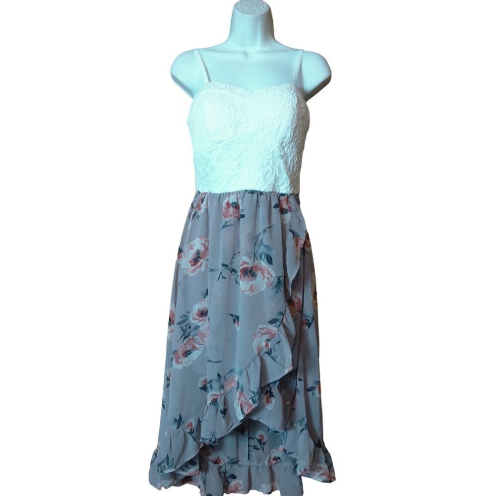 AS U Wish Juniors Medium Floral Lace Ruffle Sleeveless Dress Feminine Girly